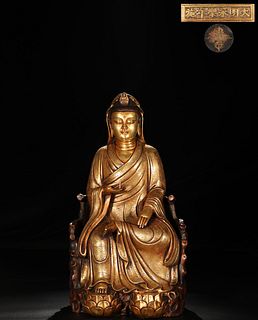 Ming Dynasty, Gilded Bronze Avalokita Ornament