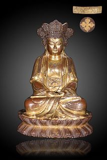 Ming Dynasty, Gilded Bronze Amitabha Buddha Ornament