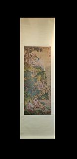 Ming Dynasty Qiu Ying Inscription, Vertical-Hanging Chinese ImmortalsÂ Painting