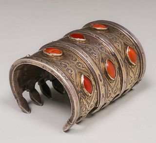 Antique Turkoman Silver & Carnelian Cuff Bracelet