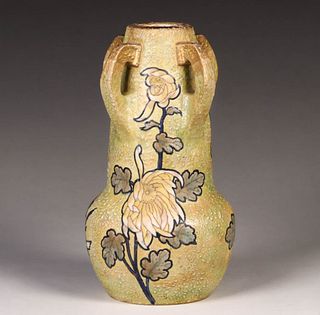 Large Amphora Pottery Four-Handled Vase c1905
