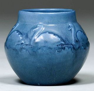 Rookwood #2097 Matte Blue Swan Vase 1920