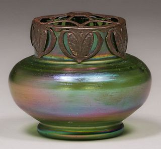 Loetz Green Glass Covered Vase c1910