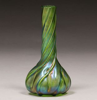 Loetz Twisted Green Glass Vase c1910