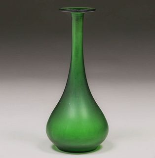 Tall Loetz Flat Rim Green Glass Vase c1910