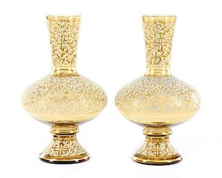 Pair of Coralene Beaded Glass Mantle Vases
