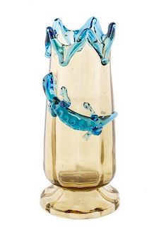 Moser Amber Optic Glass Vase w/Applied Lizard