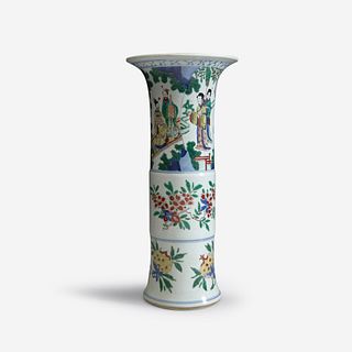 A Chinese wucai-decorated porcelain beaker vase Transitional period, mid 17th Century