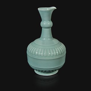 A Chinese "claire de lune" or pale celadon-glazed pouring vessel, Huajiao Yongzheng six-character seal mark and possibly of the period