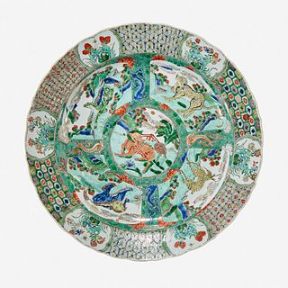 A Chinese famille verte-decorated "Mythical Beasts" porcelain charger Kangxi period