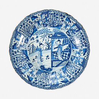 A large Chinese blue and white porcelain "Meiren" charger 18th century