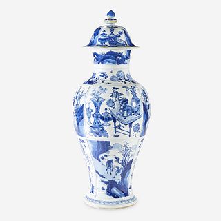 A Chinese blue and white porcelain baluster vase and cover Kangxi period