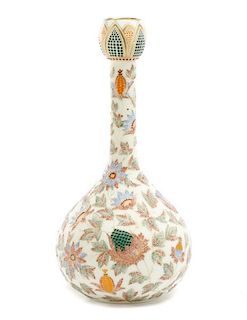 Scarce Harrach Enamel Decorated Custard Glass Vase