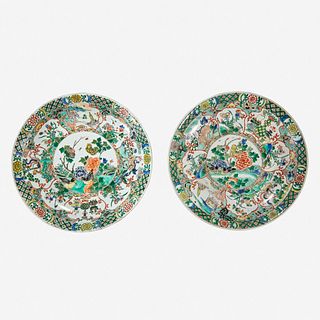 Two similar Chinese famille verte-decorated porcelain circular dishes Kangxi period