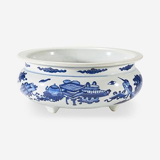 A Chinese blue and white-decorated tripod censer probably 18th Century