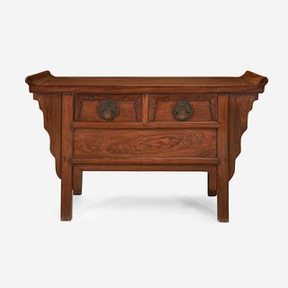 A Chinese mixed hardwood two-drawer coffer table, Lianerchu