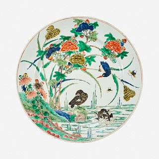 A Chinese famille verte-decorated porcelain "Waterfowl" dish Kangxi period