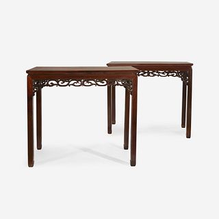 A pair of Chinese hardwood rectangular side tables probably 20th Century