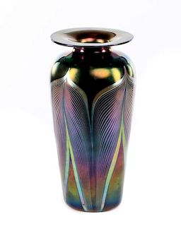 Very Fine Tall Iridescent Pulled Feather Vase