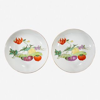 A pair of Chinese porcelain "Vegetable" dishes Qianlong six-character seal marks but later