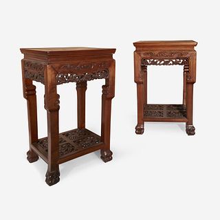 A pair of Chinese hardwood square side tables 20th Century