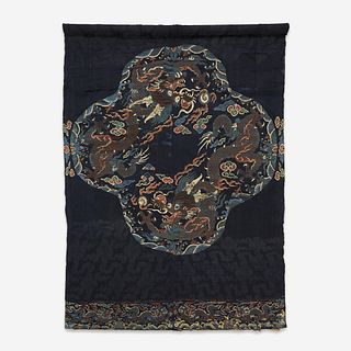A large Chinese woven silk "Dragon" panel for a robe 17th Century