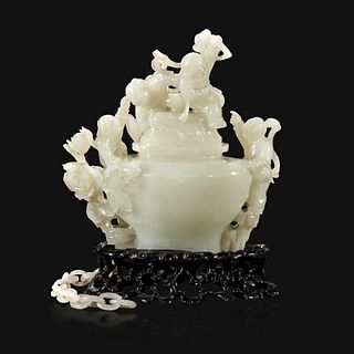 A Chinese carved white jade "Boys" vase and cover Qing Dynasty, 18th/early 19th Century