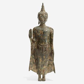 A Thai gilt bronze standing Buddha Ayutthaya period