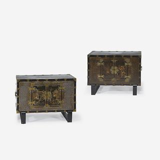 A pair of Korean mother of pearl-inlaid lacquered wood chests 19th Century