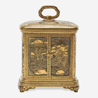 A Japanese gold-inlaid iron miniature cabinet, Komai workshops, Kyoto Meiji period