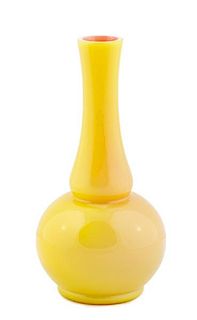 English Yellow Cased Art Glass Bottle Vase