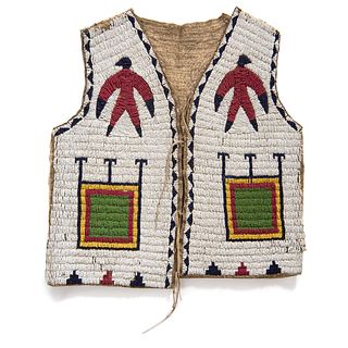 Sioux Child's Beaded Buffalo Hide Pictorial Vest