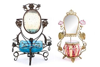 Group of 2 Art Nouveau Vanity Stands with Glass