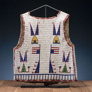 Sioux Beaded Hide Vest, with Inverted American Flags