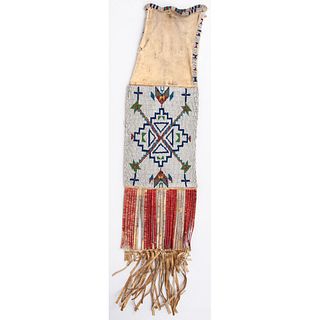 Sioux Beaded Hide Tobacco Bag, with Inscription