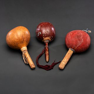 Trio of Pueblo Painted Gourd Rattles, From the Collection of Dick Jemison, Alabama