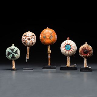 Group of Pueblo Polychrome Gourd Rattles, From the Collection of Dick Jemison, Alabama