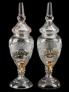 Group of 2 Cut Glass Lidded Brandy Dispensers