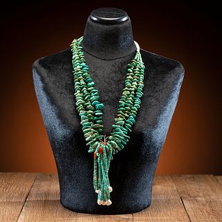 Pueblo Multi-Strand Turquoise Tab Necklace, with Joclas