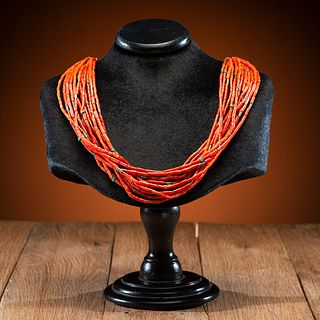 Pueblo Multi-Strand Necklace with Coral, Turquoise, and Silver Beads