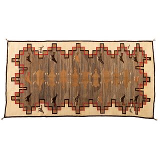 Navajo Pictorial Weaving / Rug, with Chickens and Lizards