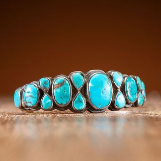 Navajo or Zuni Ingot and Turquoise Cuff Bracelet