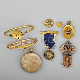 GOLD OR GOLD FILLED JEWELRY, 19TH AND 20TH C.