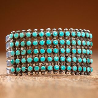 Zuni Silver and Petit Point Turquoise Cuff Bracelet