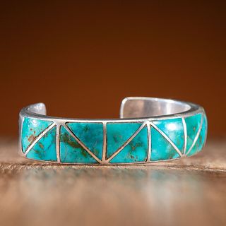 Zuni Silver and Channel Inlaid Turquoise Cuff Bracelet