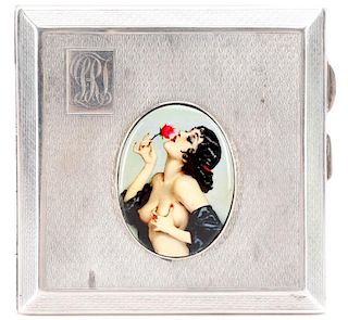 1928 Sterling Cigarette Case w/ Erotic Medallion