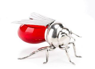 Mappin & Webb Silver Plate & Glass Honey Bee Jar