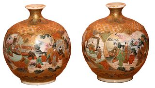 Exceptional Pair Small Satsuma Vases, Meiji