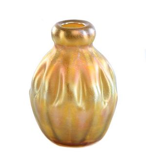 Gold Favrile Gourd Form Bud Vase, Tiffany Studios