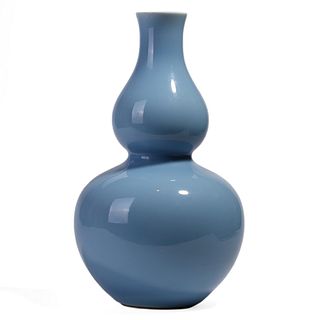 A CHINESE BLUE-GLAZED DOUBLE-GOURD VASE